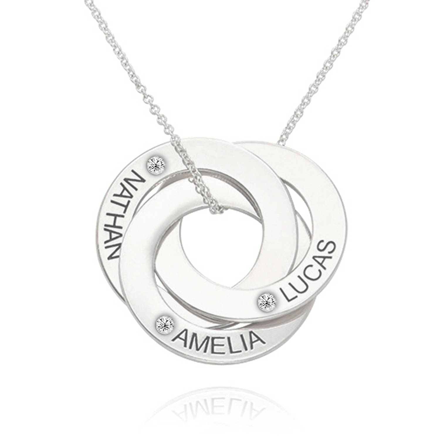 Collar de Anillos Rusos con Diamantes en Oro Blanco 10K-2 Collar de Anillos Rusos con Diamantes en Oro Blanco 10K-2 foto de producto