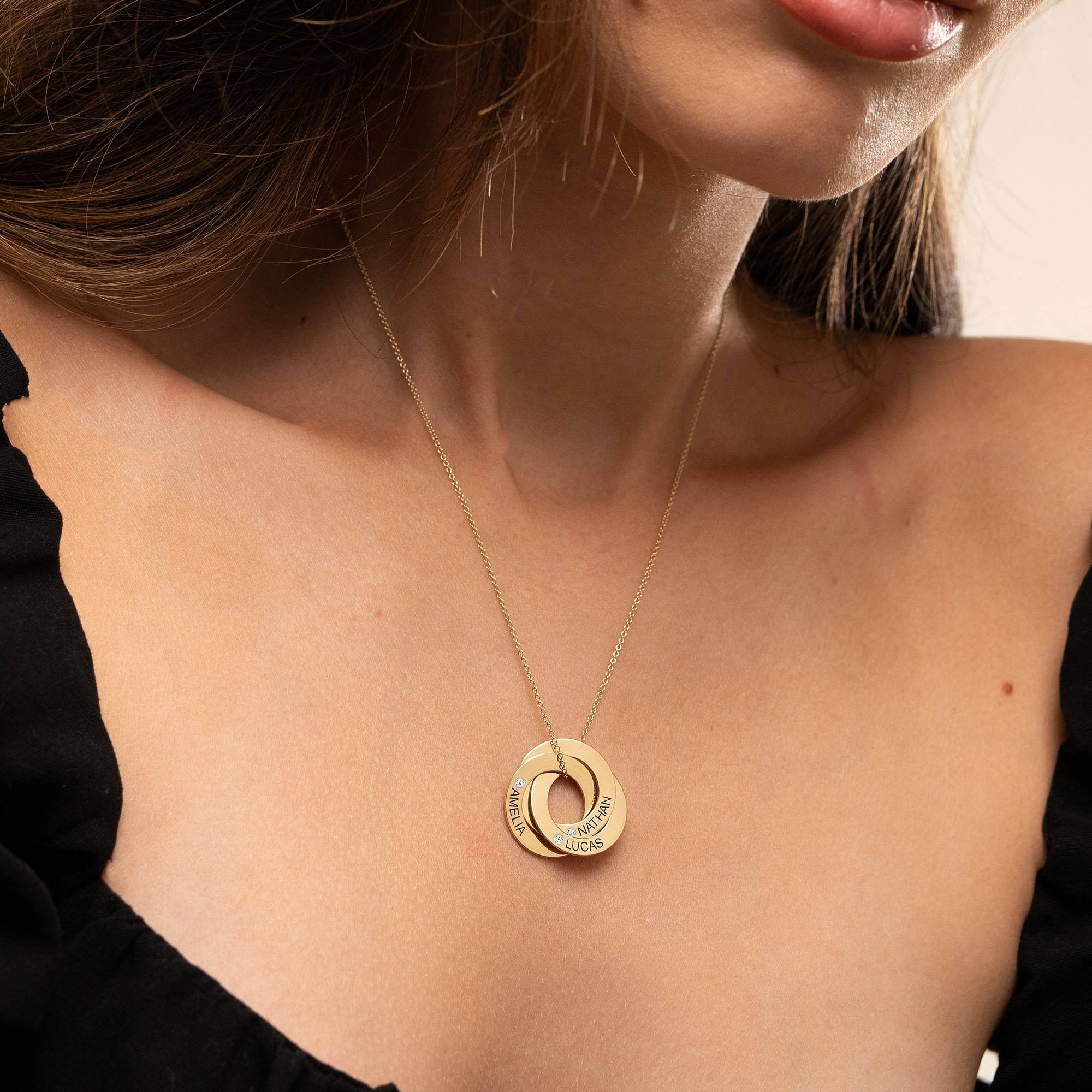 Collar de Anillos Rusos con Diamantes en Oro Amarillo 10K-3 Collar de Anillos Rusos con Diamantes en Oro Amarillo 10K-3 foto de producto