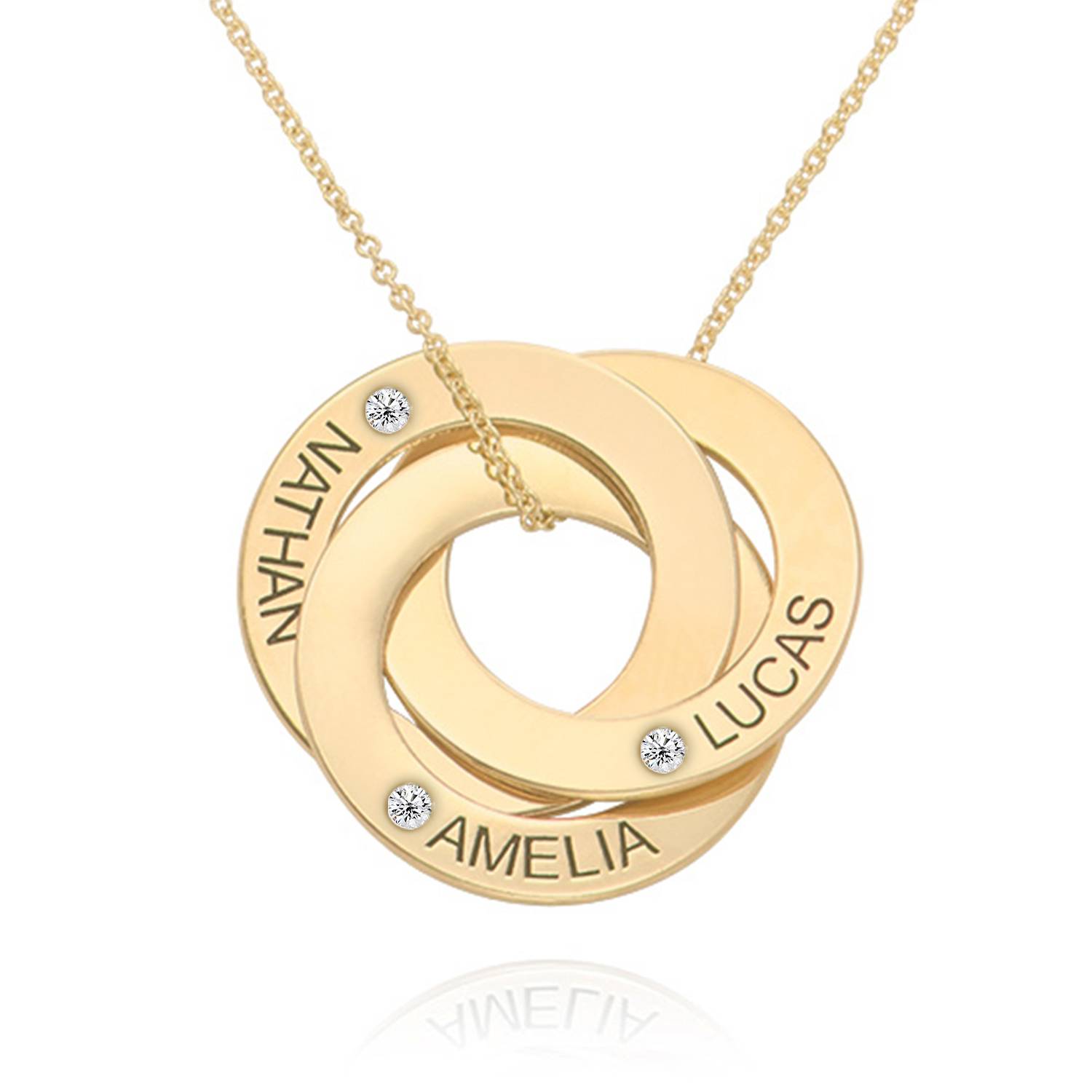 Collar de Anillos Rusos con Diamantes en Oro Amarillo 10K-2 Collar de Anillos Rusos con Diamantes en Oro Amarillo 10K-2 foto de producto