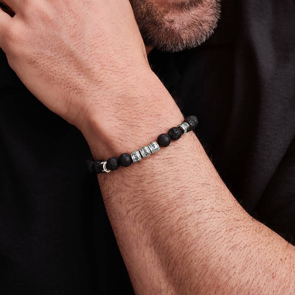 Pulsera de Lava para Hombres con Cuentas Grabadas en Plata-3 foto de producto
