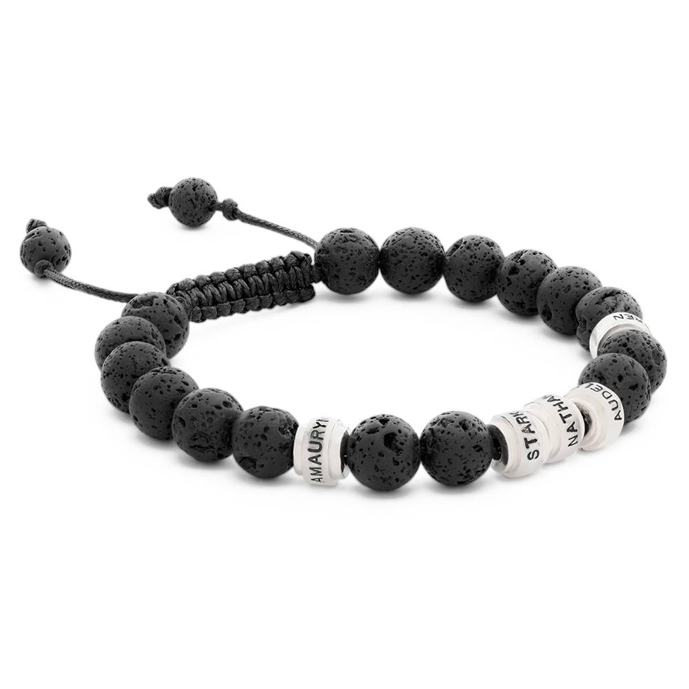 Pulsera de Lava para Hombres con Cuentas Grabadas en Plata-2 foto de producto