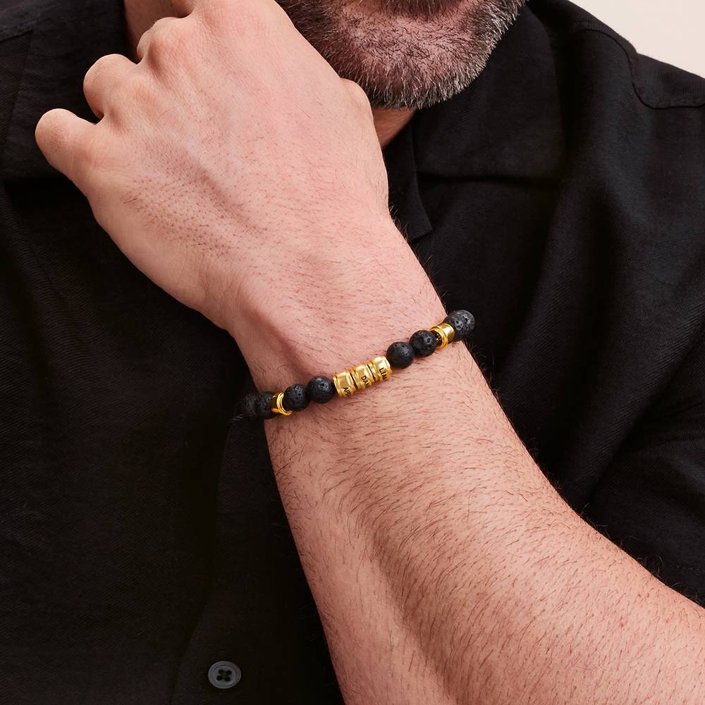 Pulsera de Lava para Hombres con Cuentas Grabadas en Chapa de Oro-4 foto de producto