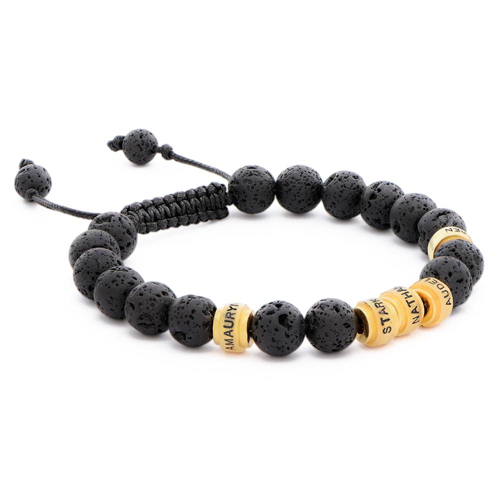 Pulsera de Lava para Hombres con Cuentas Grabadas en Baño de Oro-5 foto de producto