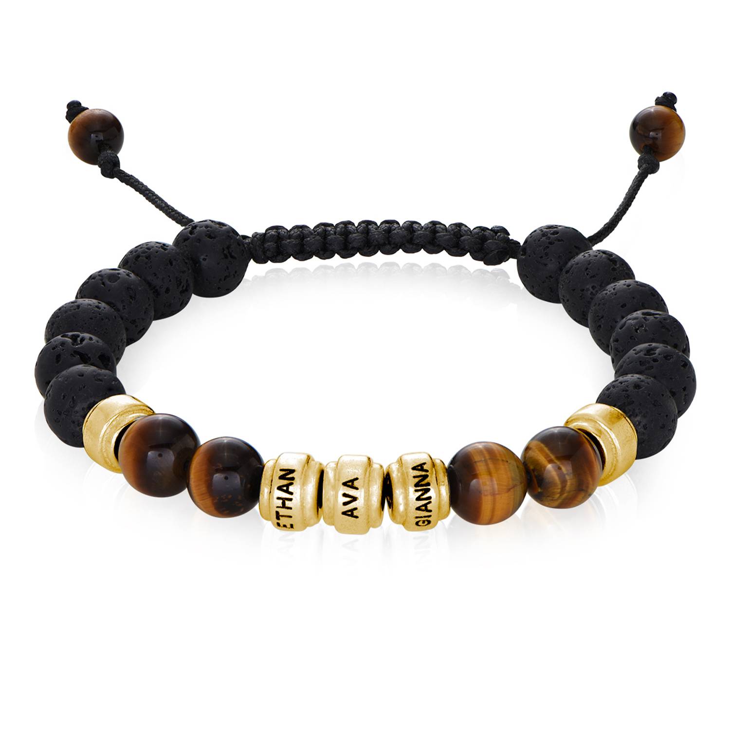 Pulsera de Lava y Ojo de Tigre para Hombres con Cuentas Grabadas en Baño de Oro-1 foto de producto