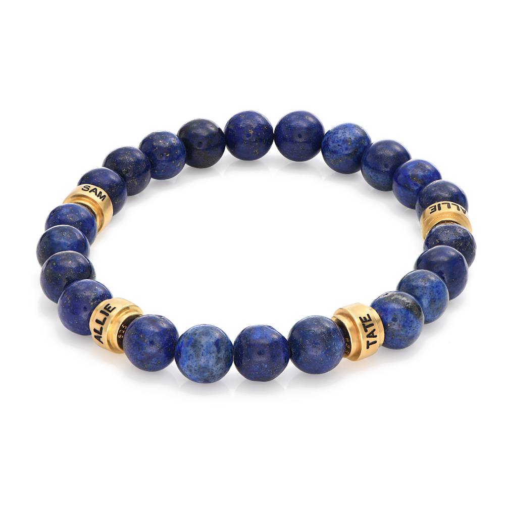 Pulsera Personalizada Leo con Piedras Lapislázuli para Hombre en Baño de Oro-1 foto de producto