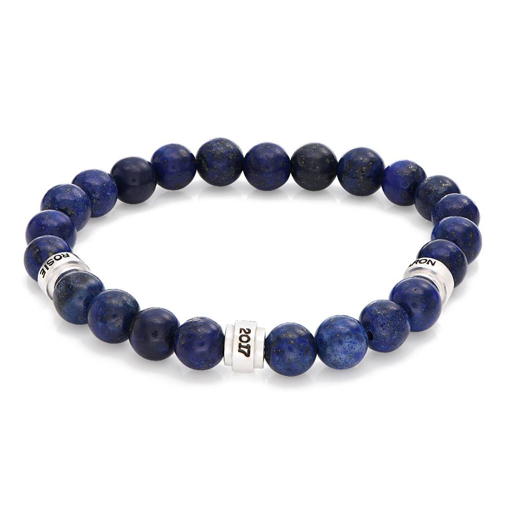 Pulsera Personalizada Leo con Piedras Lapislázuli para Hombre en Plata-1 foto de producto