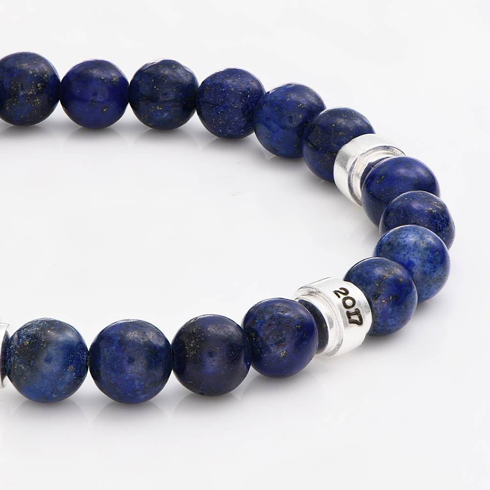 Pulsera Personalizada Leo con Piedras Lapislázuli para Hombre en Plata-3 foto de producto