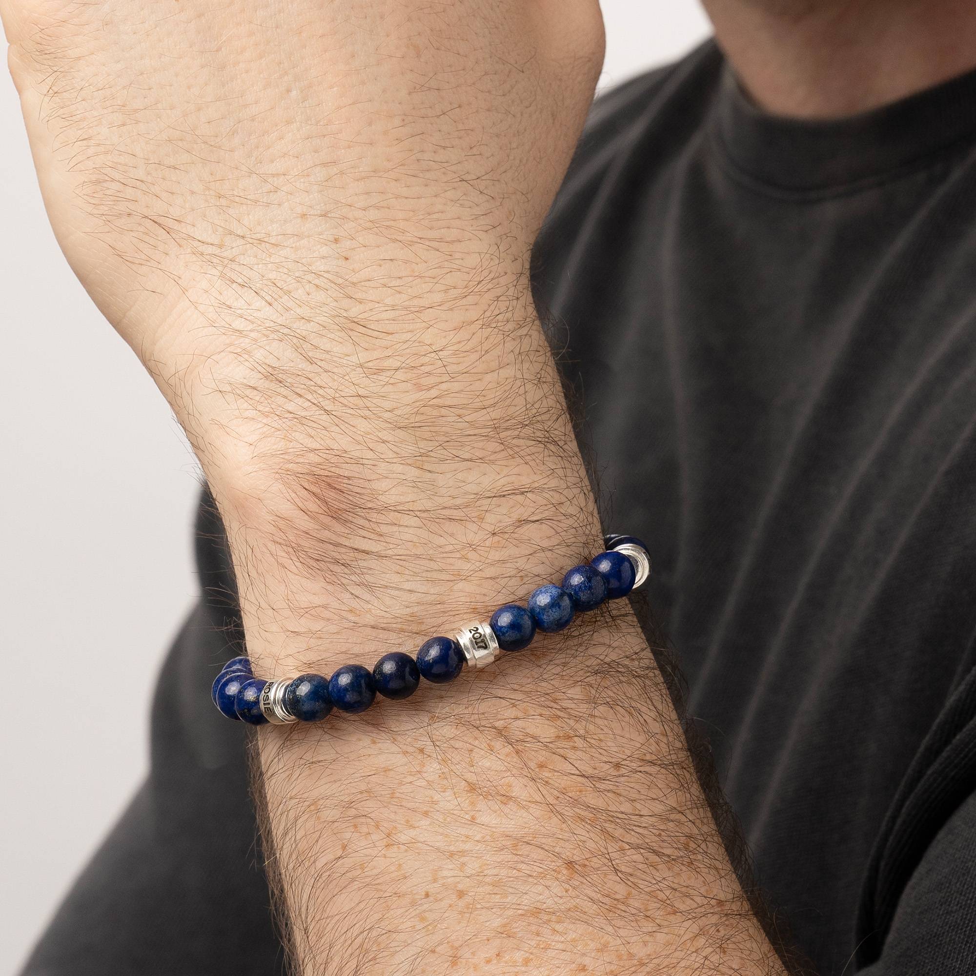 Pulsera Personalizada Leo con Piedras Lapislázuli para Hombre en Plata-2 foto de producto