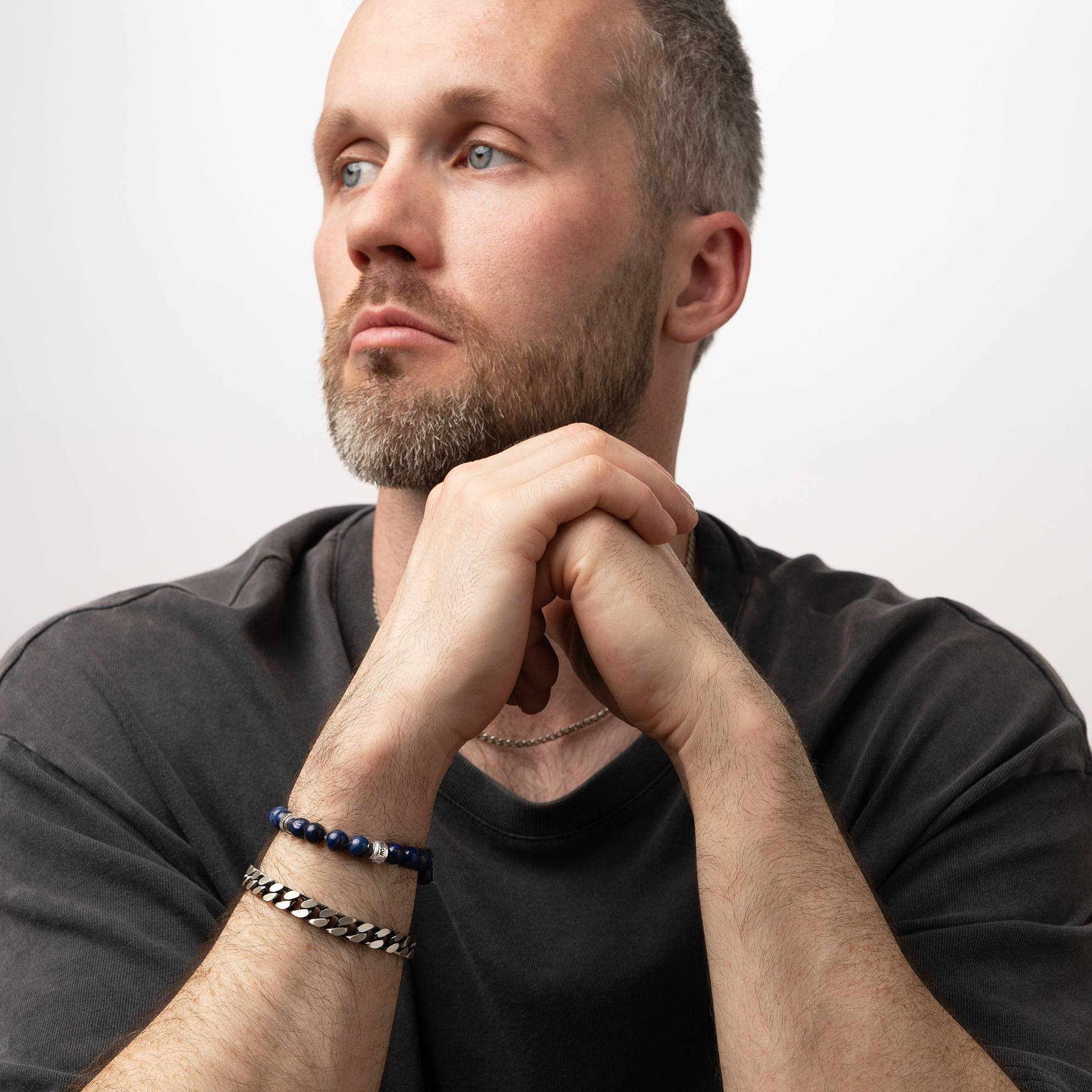 Pulsera Personalizada Leo con Piedras Lapislázuli para Hombre en Plata-4 foto de producto
