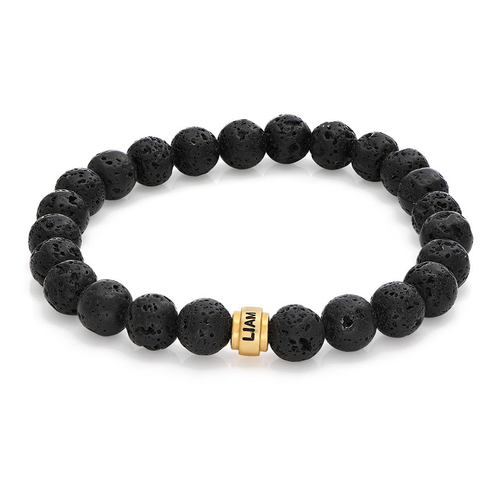 Pulsera Personalizada Leo con Piedras de Lava para Hombre en Baño de Oro-1 foto de producto