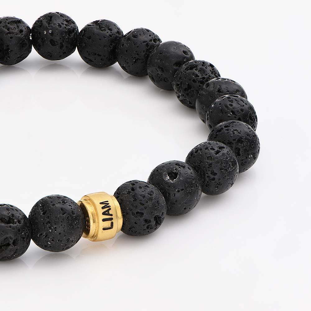 Pulsera Personalizada Leo con Piedras de Lava para Hombre en Baño de Oro-3 foto de producto