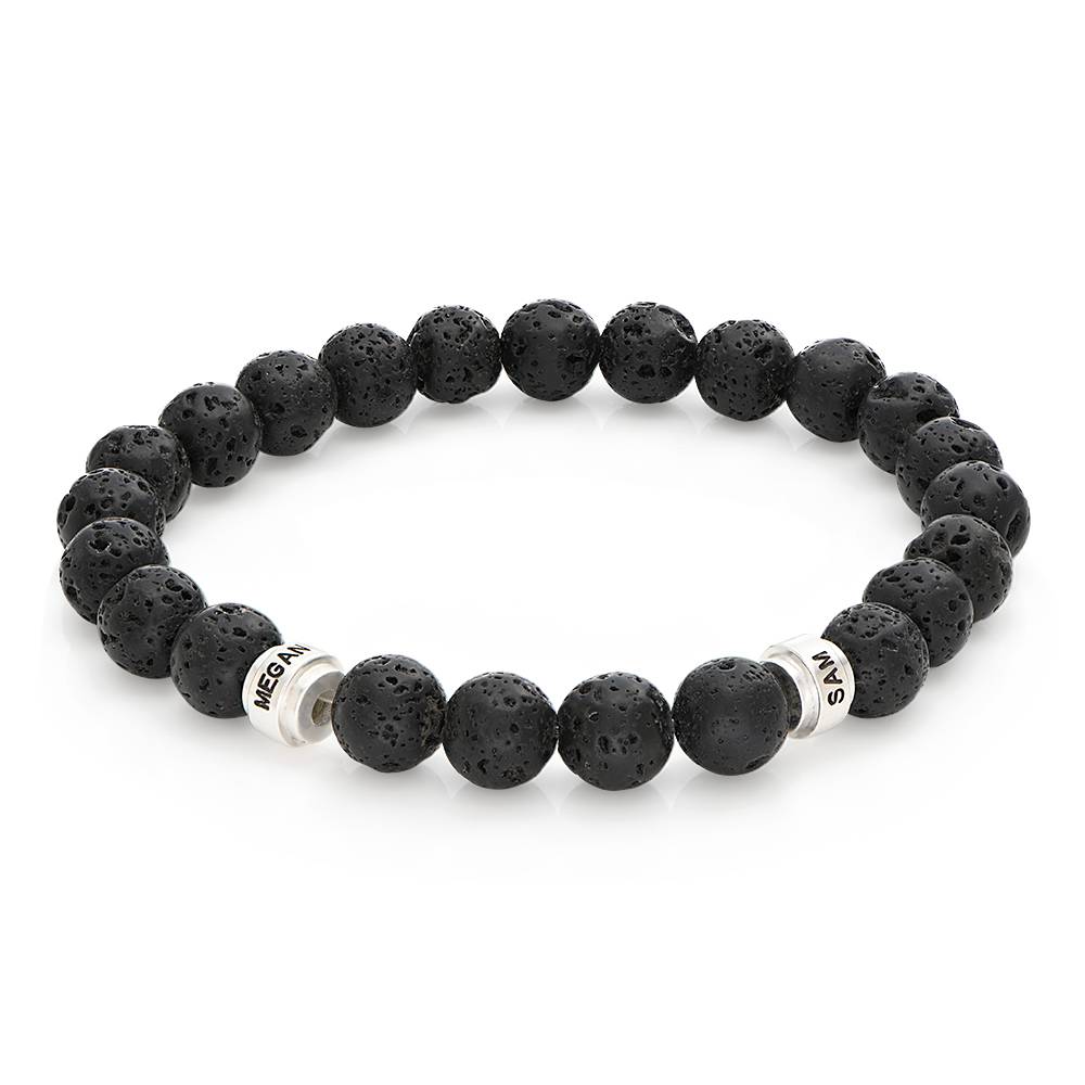 Pulsera Personalizada Leo con Piedras de Lava para Hombre en Plata-1 foto de producto
