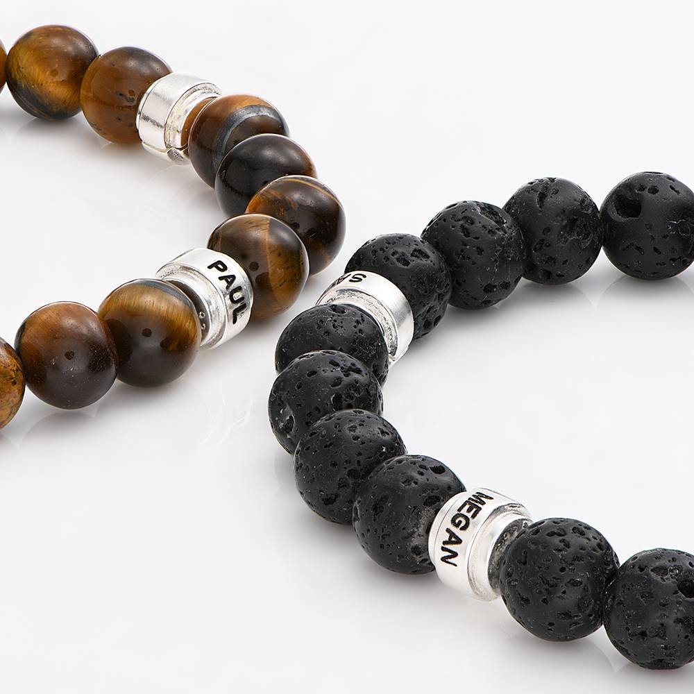 Pulsera Personalizada Leo con Piedras de Lava para Hombre en Plata-4 foto de producto