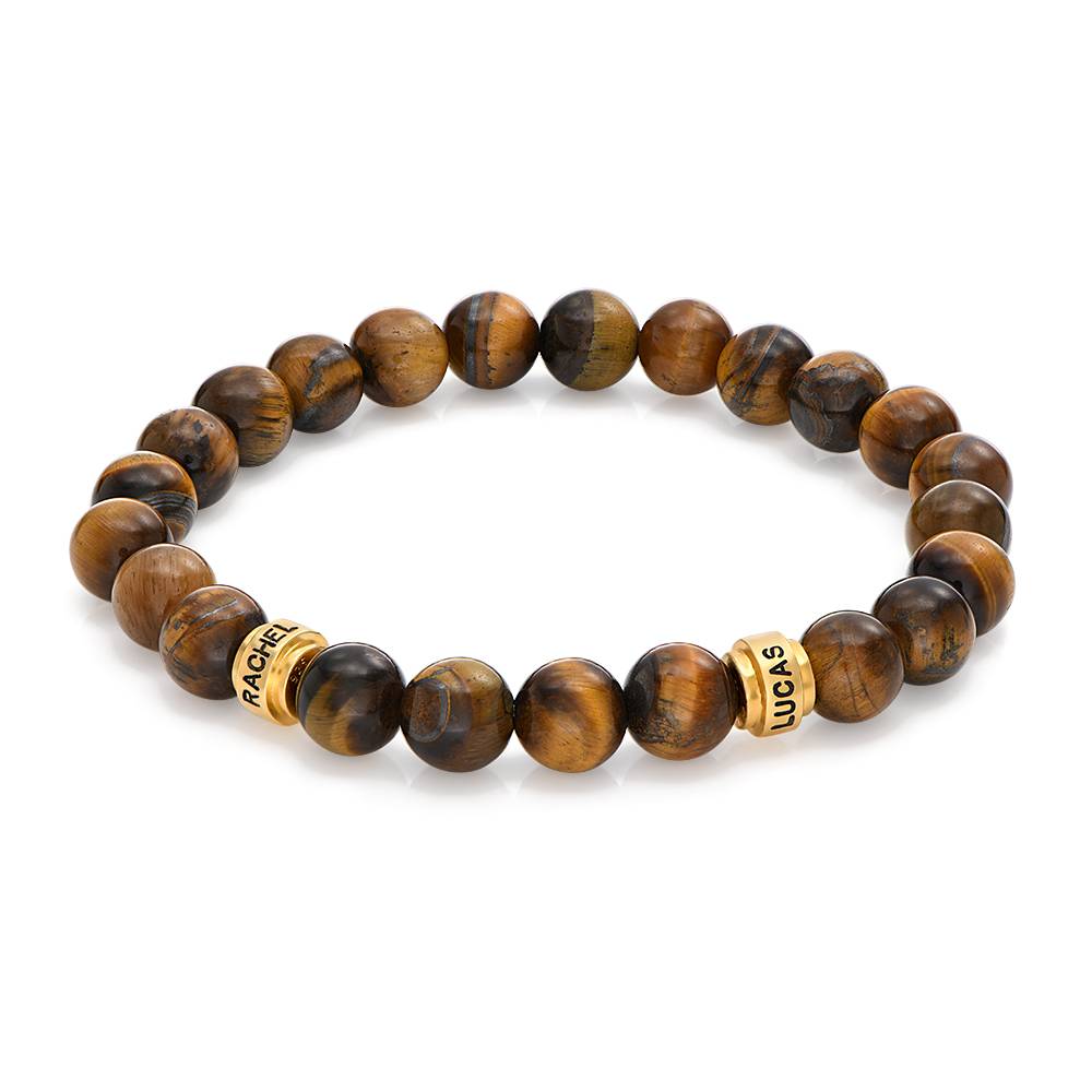 Pulsera Personalizada Leo con Piedras Ojo de Tigre para Hombre en Baño de Oro-1 foto de producto