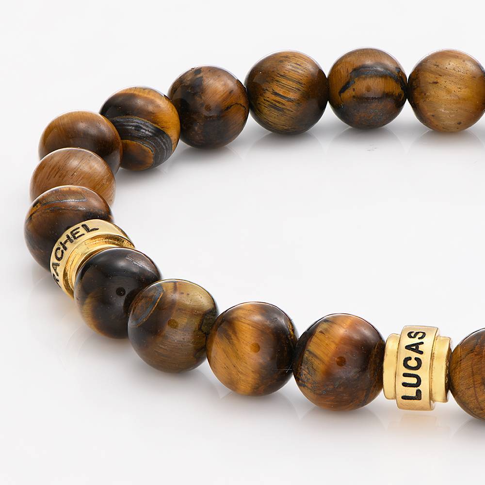 Pulsera Personalizada Leo con Piedras Ojo de Tigre para Hombre en Baño de Oro-3 foto de producto