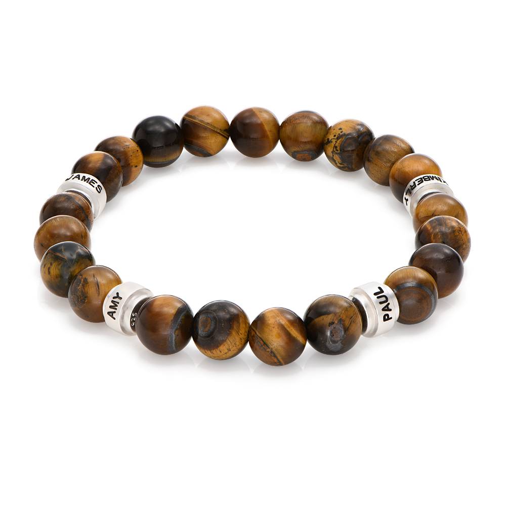 Pulsera Personalizada Leo con Piedras Ojo de Tigre para Hombre en Plata-1 foto de producto