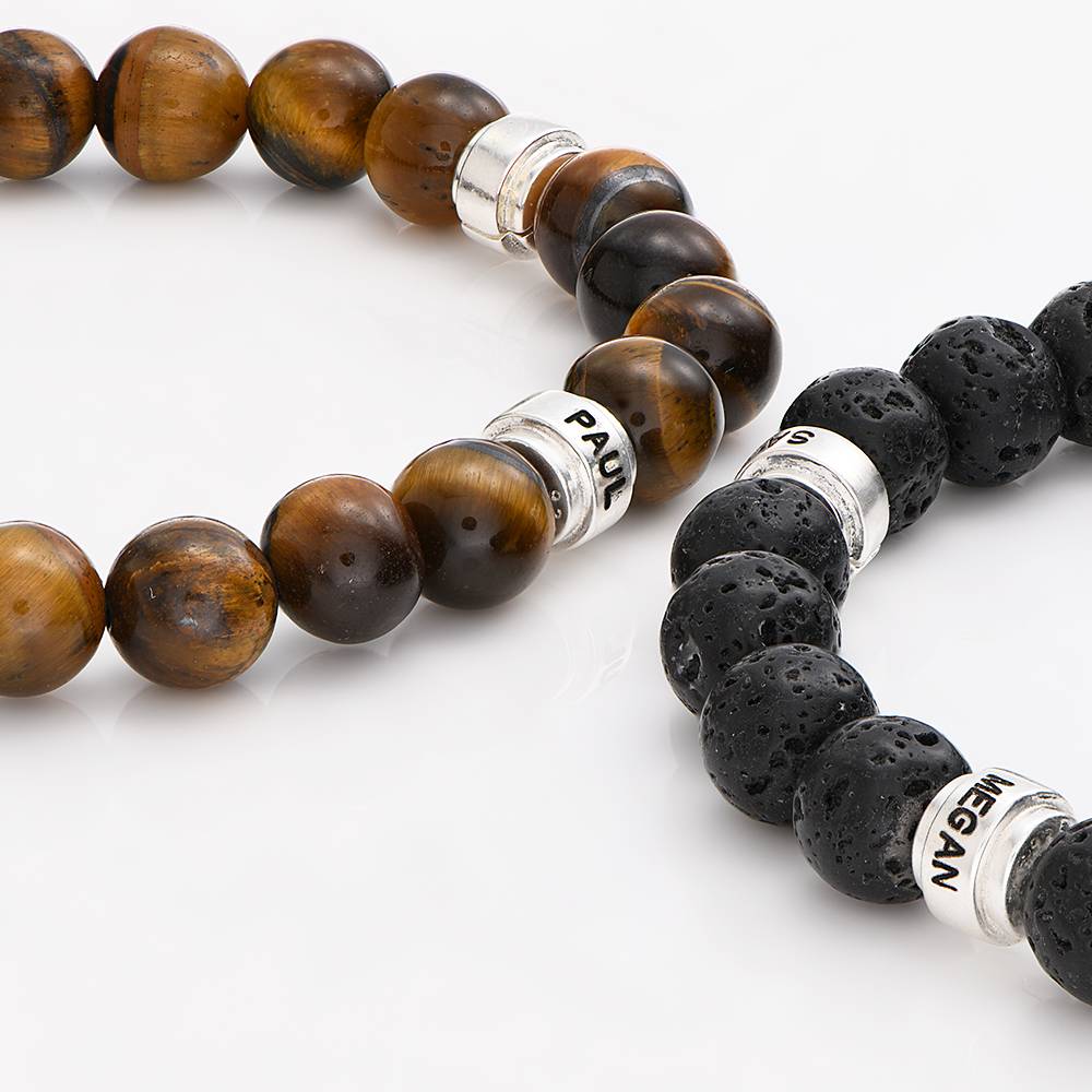 Pulsera Personalizada Leo con Piedras Ojo de Tigre para Hombre en Plata-3 foto de producto