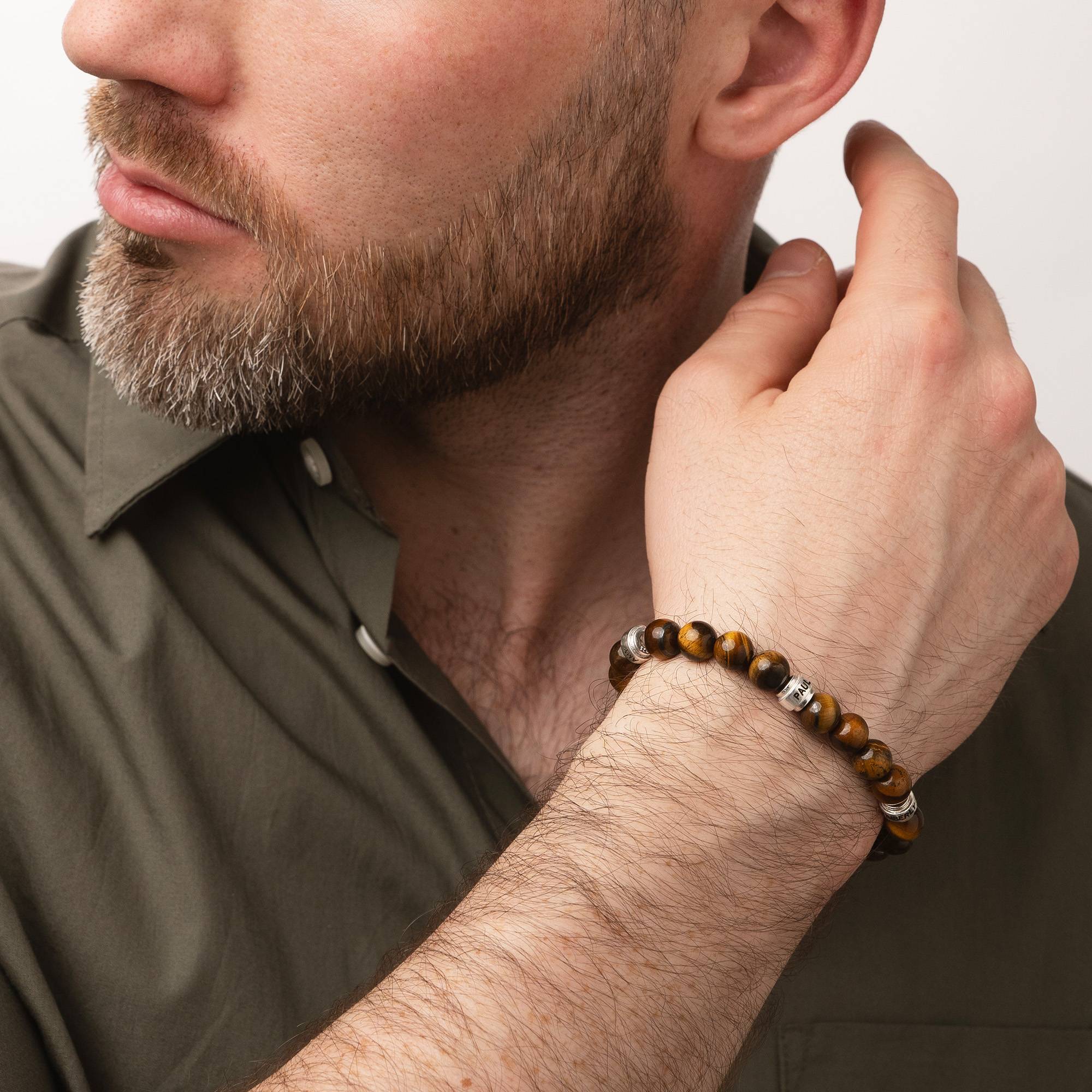 Pulsera Personalizada Leo con Piedras Ojo de Tigre para Hombre en Plata-2 foto de producto