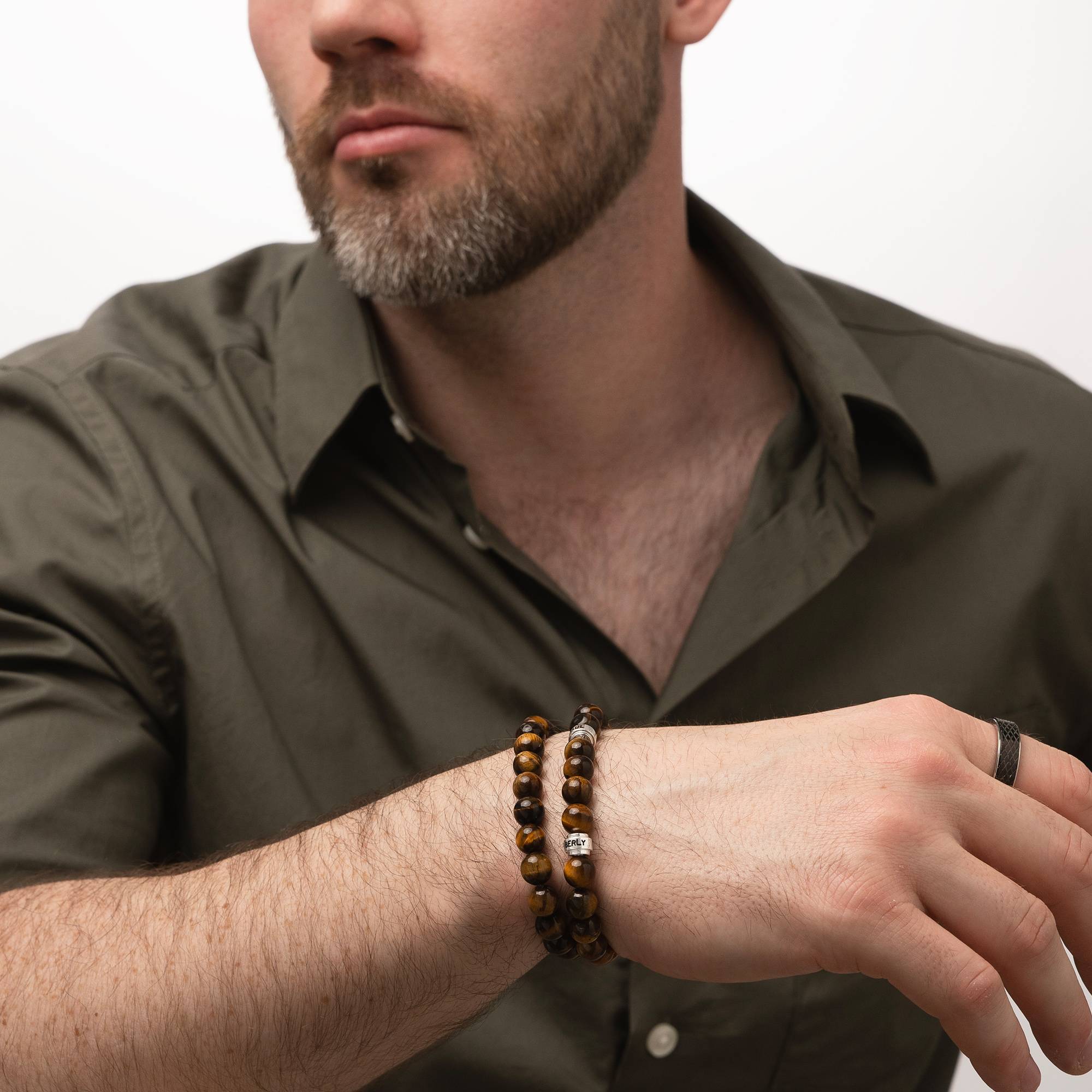 Pulsera Personalizada Leo con Piedras Ojo de Tigre para Hombre en Plata-4 foto de producto