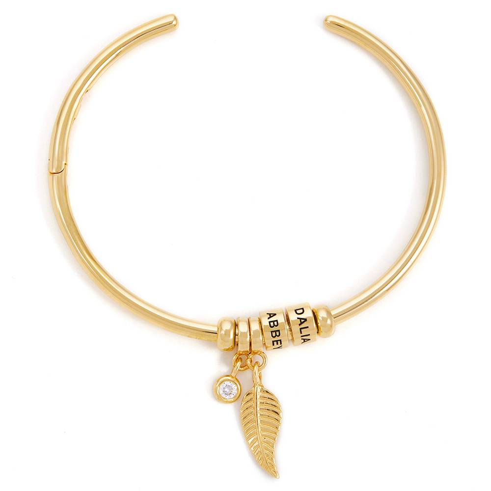 Pulsera Abierto Linda  con 0.10ct Diamante y Cuentas Grabadas en Vermeil de Oro-6 foto de producto
