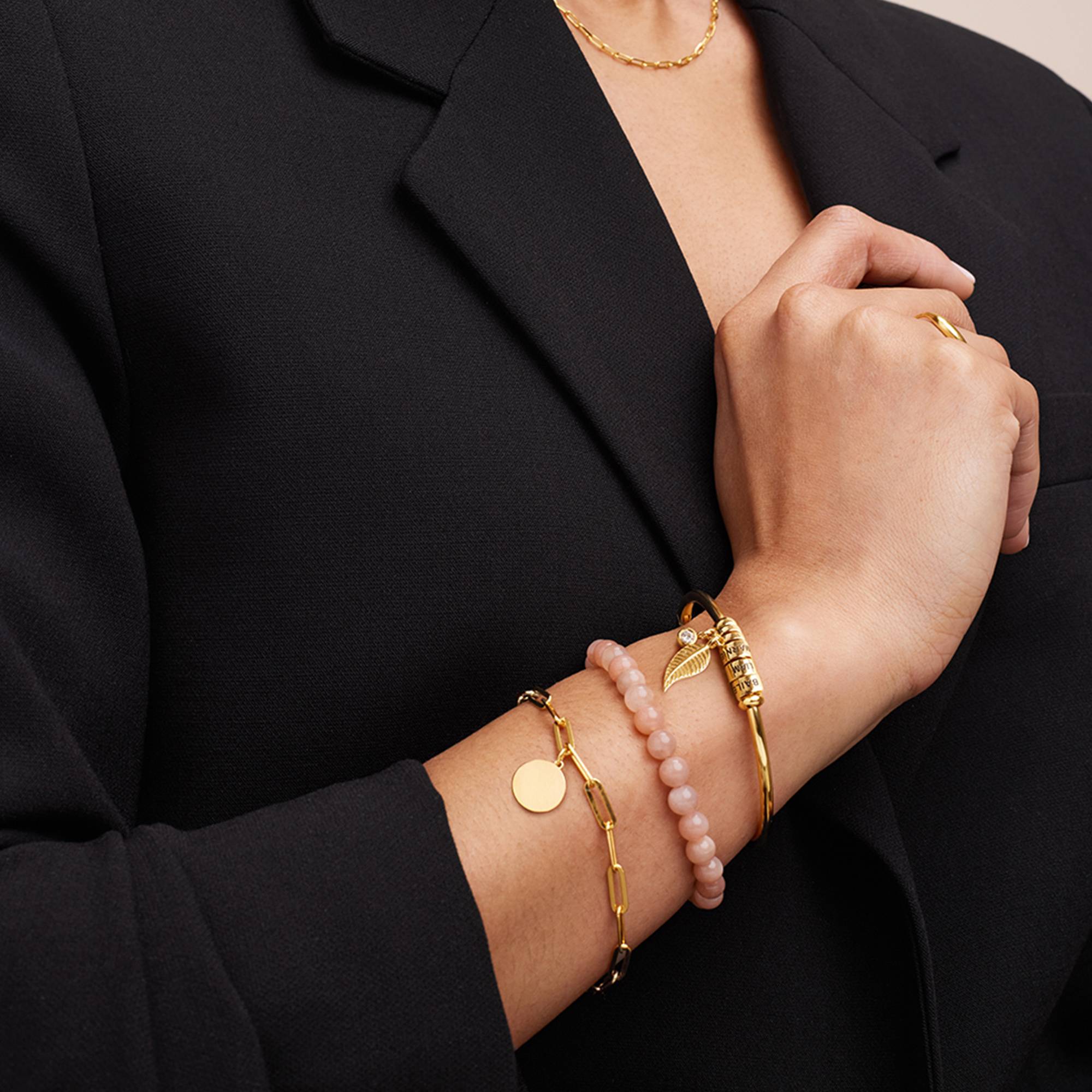 Pulsera Abierto Linda  con 0.10ct Diamante y Cuentas Grabadas en Vermeil de Oro-5 foto de producto