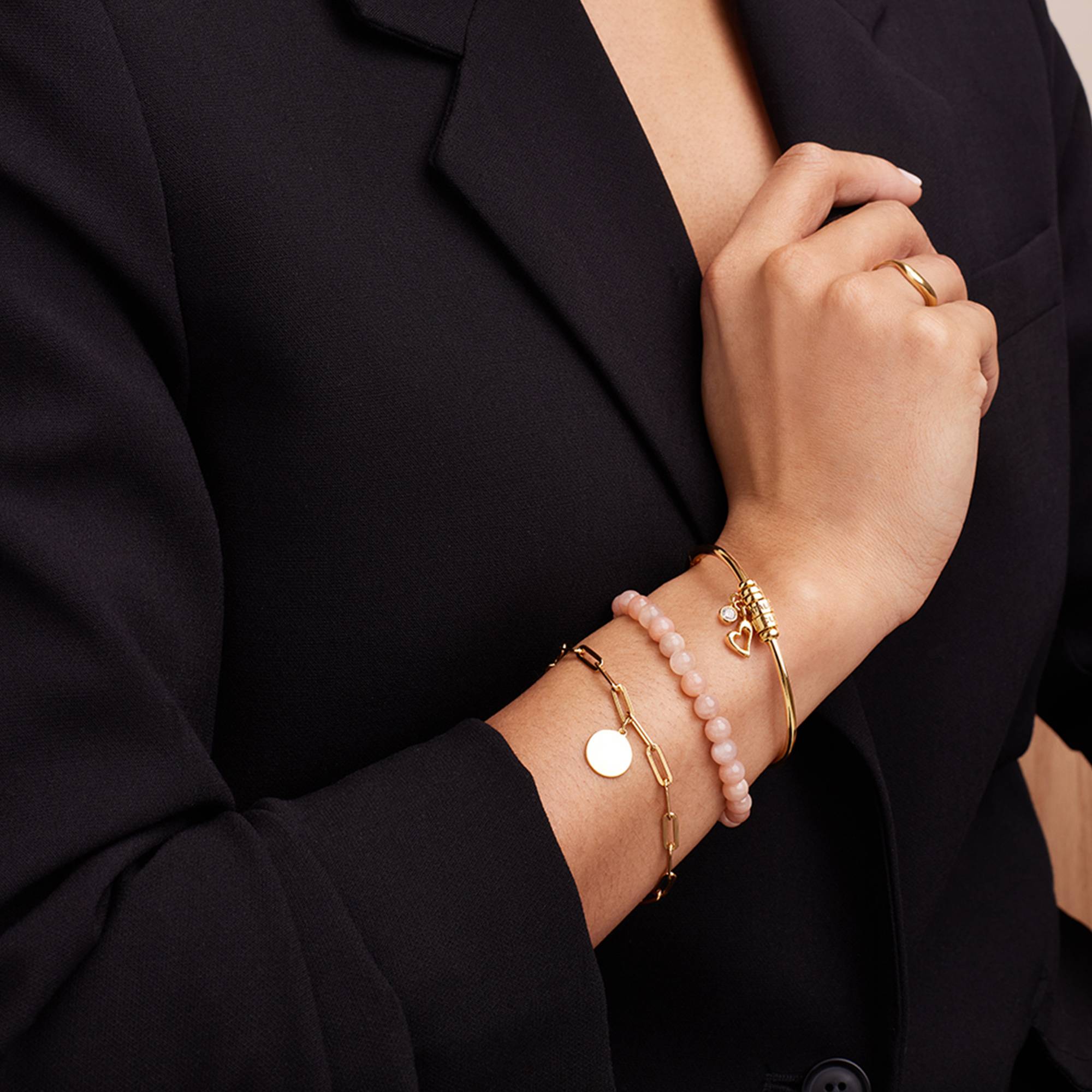 Pulsera Abierto Linda  con Cuentas Grabadas en Baño de Oro-4 foto de producto