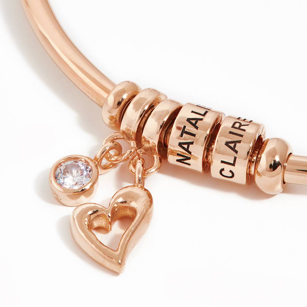 Pulsera Abierto Linda  con Cuentas Grabadas en Chapa de Oro Rosa-1 foto de producto