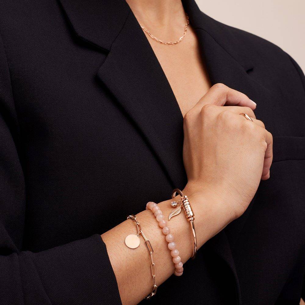 Pulsera Abierto Linda  con Cuentas Grabadas en Chapa de Oro Rosa-3 foto de producto