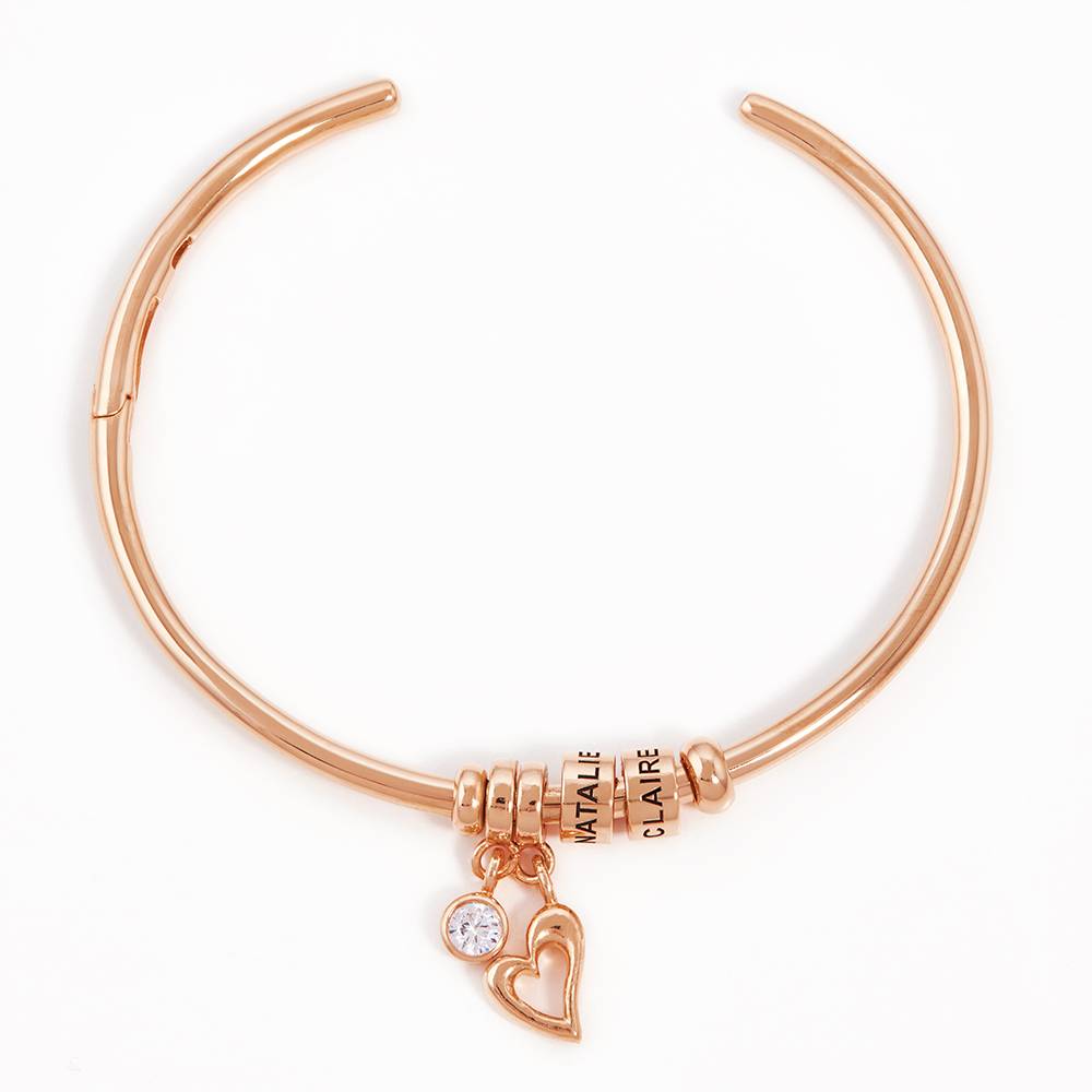 Pulsera Abierto Linda  con Cuentas Grabadas en Chapa de Oro Rosa-5 foto de producto