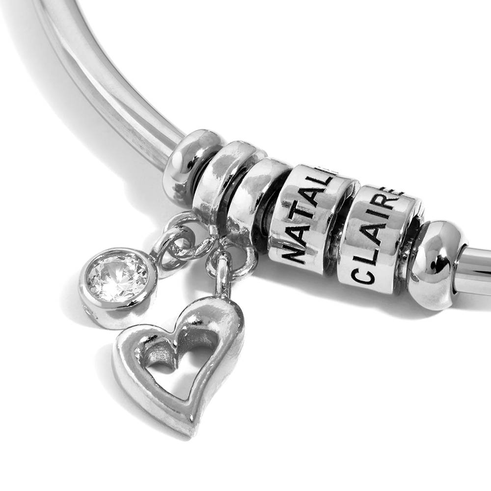 Pulsera Abierto Linda  con Cuentas Grabadas en Plata-2 foto de producto