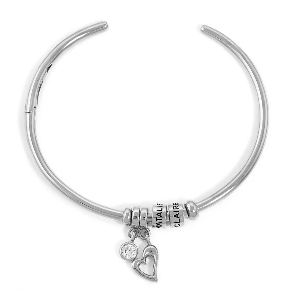 Pulsera Abierto Linda  con Cuentas Grabadas en Plata-5 foto de producto