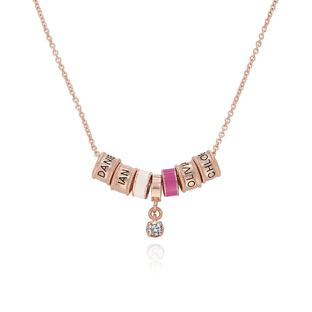 Collar con Encanto Linda con Diamante en Chapa de Oro Rosa-2 foto de producto