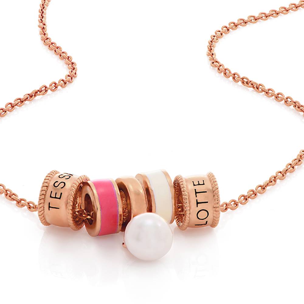 Collar con Encanto Linda con Perla en Chapa de Oro Rosa-3 foto de producto