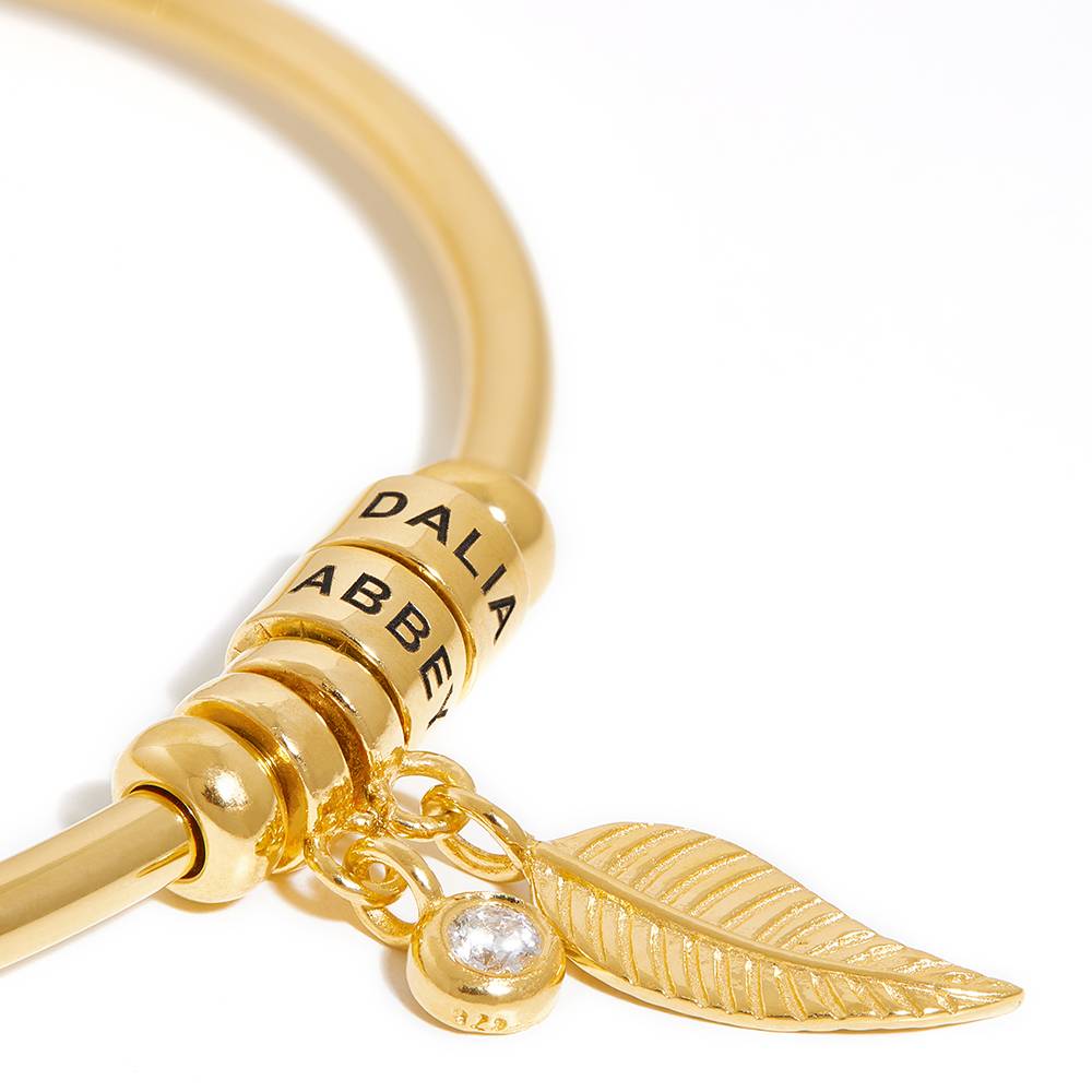 Pulsera Abierto Linda  con 0.10ct Diamante y Cuentas Grabadas en Chapa de Oro-2 foto de producto