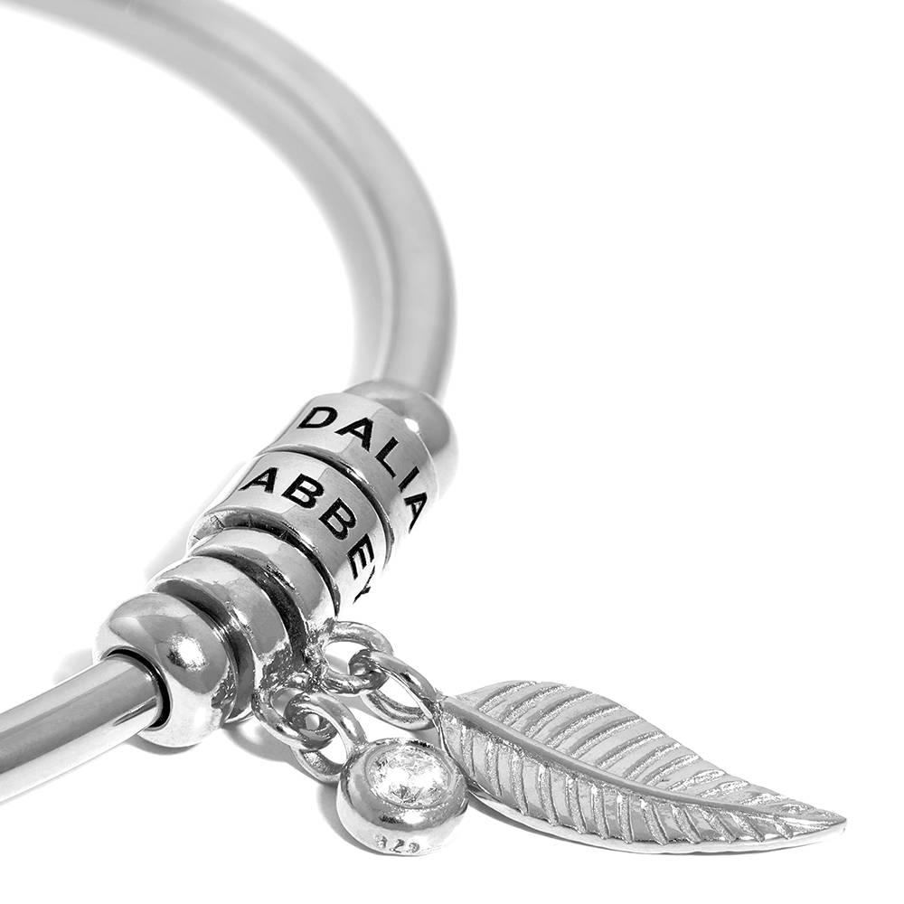 Pulsera Abierto Linda  con 0.10ct Diamante y Cuentas Grabadas en Plata Esterlina-7 foto de producto
