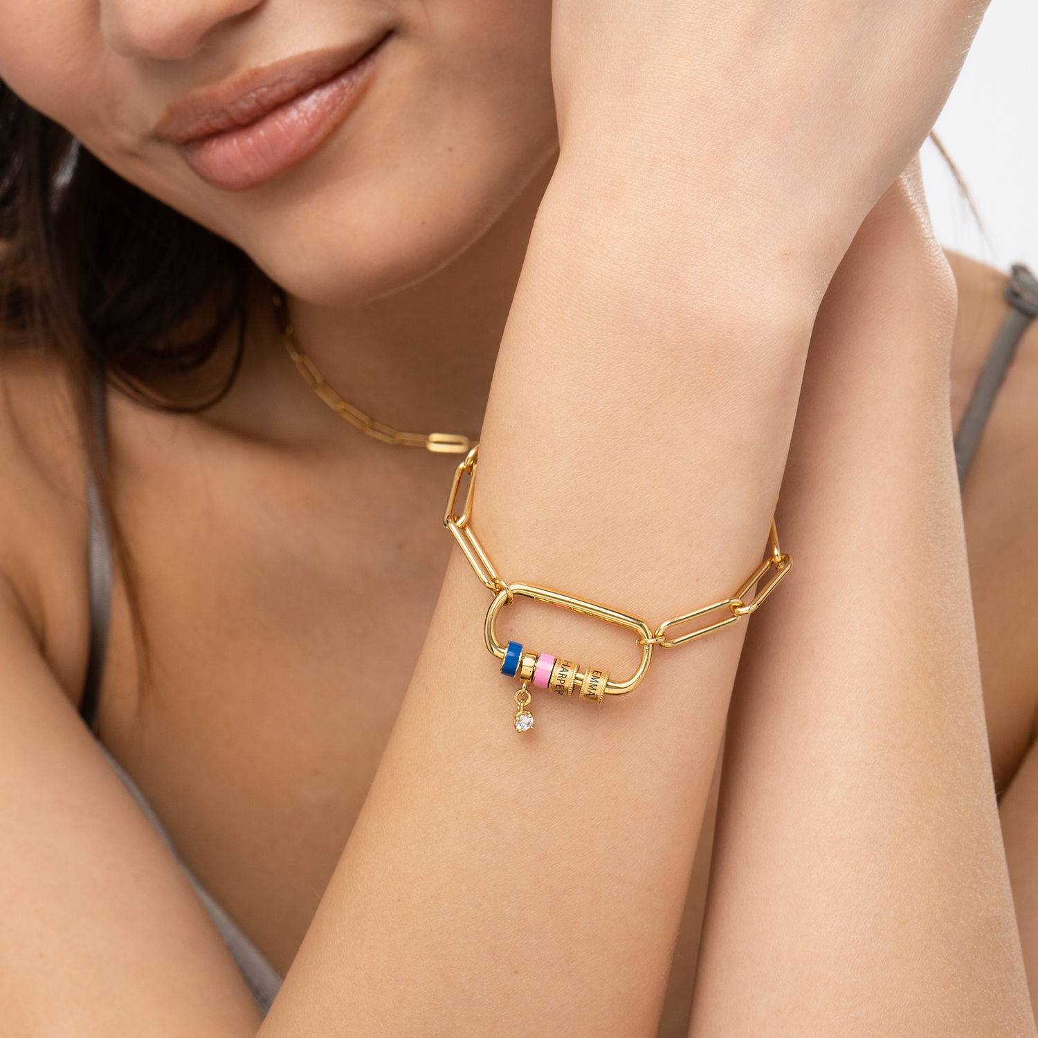 Pulsera Oval Linda con Borche y 0.25ct Diamante en Chapa de Oro-3 foto de producto