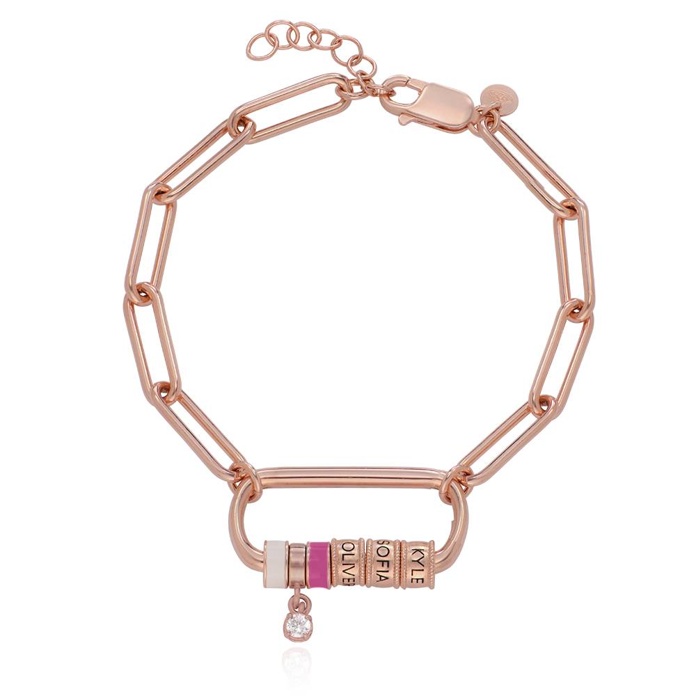 Pulsera Oval  Linda con Borche y Diamante en Chapa de Oro Rosa-2 foto de producto