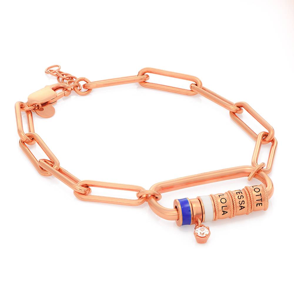 Pulsera Oval  Linda con Borche y Diamante en Chapa de Oro Rosa-4 foto de producto