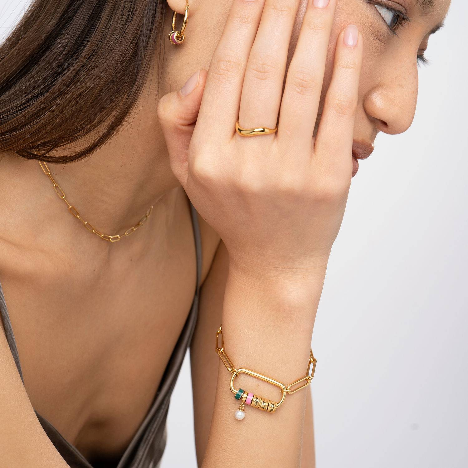 Pulsera Oval Linda con Borche y Perla en Vermeil de Oro-3 foto de producto