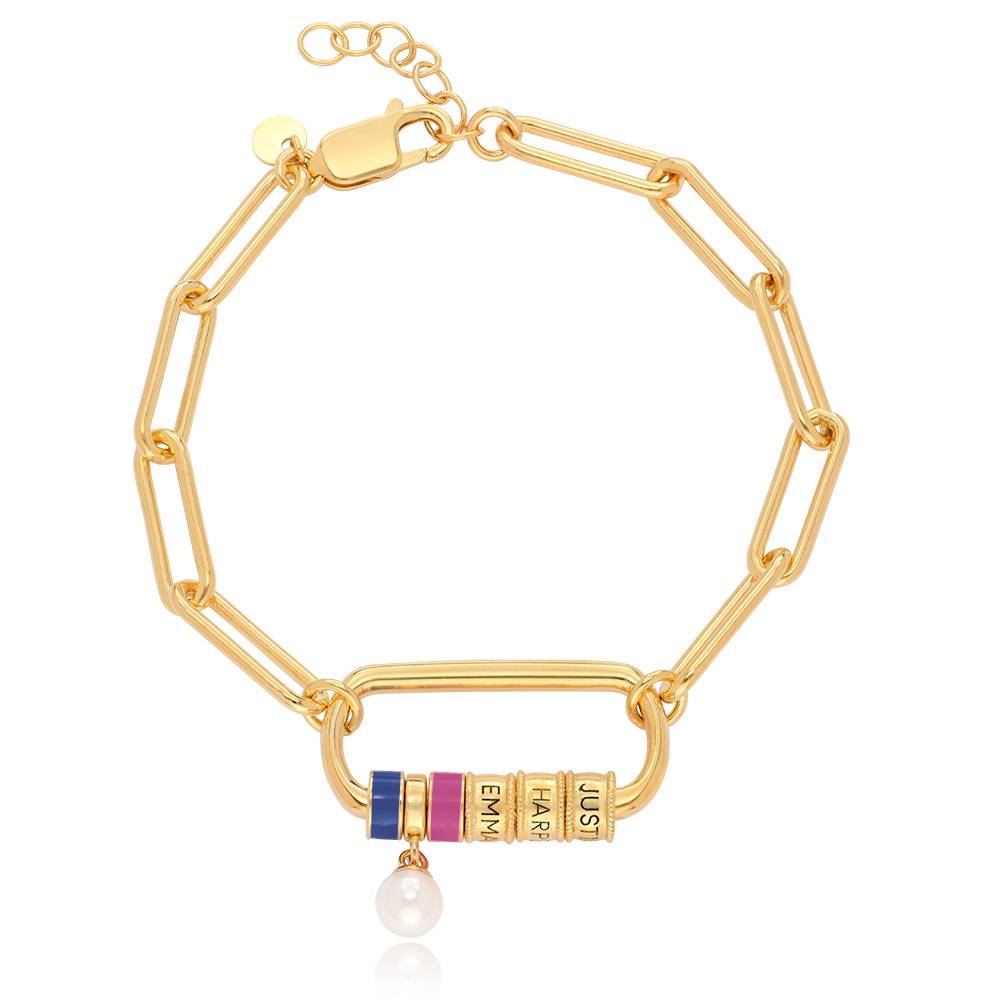Pulsera Oval Linda con Borche y Perla en Vermeil de Oro-4 foto de producto