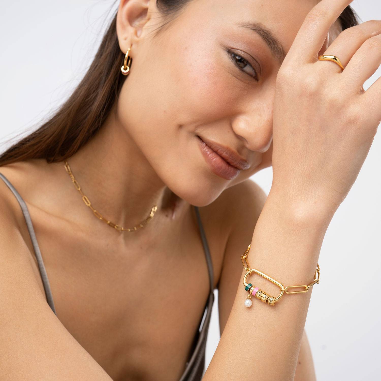 Pulsera Oval Linda con Borche y Perla en Vermeil de Oro-2 foto de producto