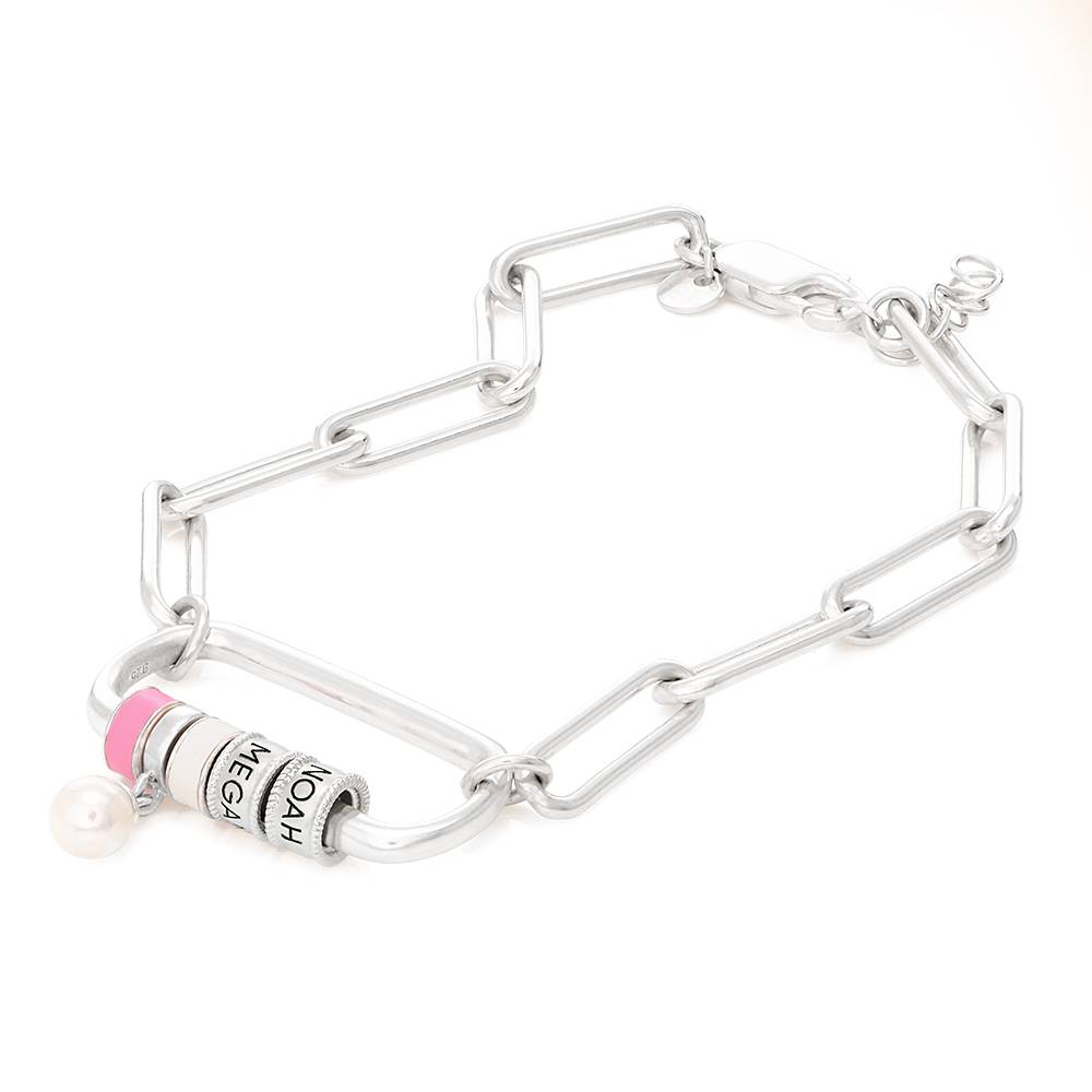 Pulsera Oval  Linda con Borche y Perla en Plata Esterlina-1 foto de producto