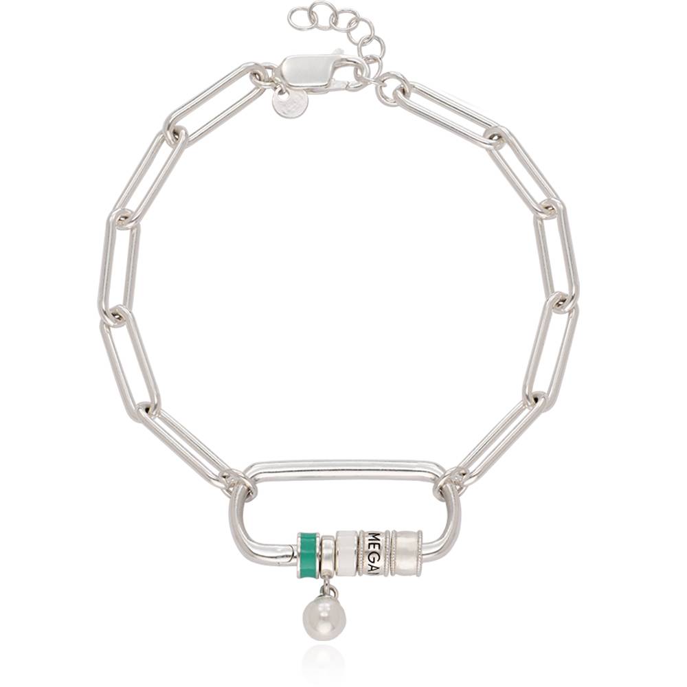 Pulsera Oval  Linda con Borche y Perla en Plata Esterlina-5 foto de producto