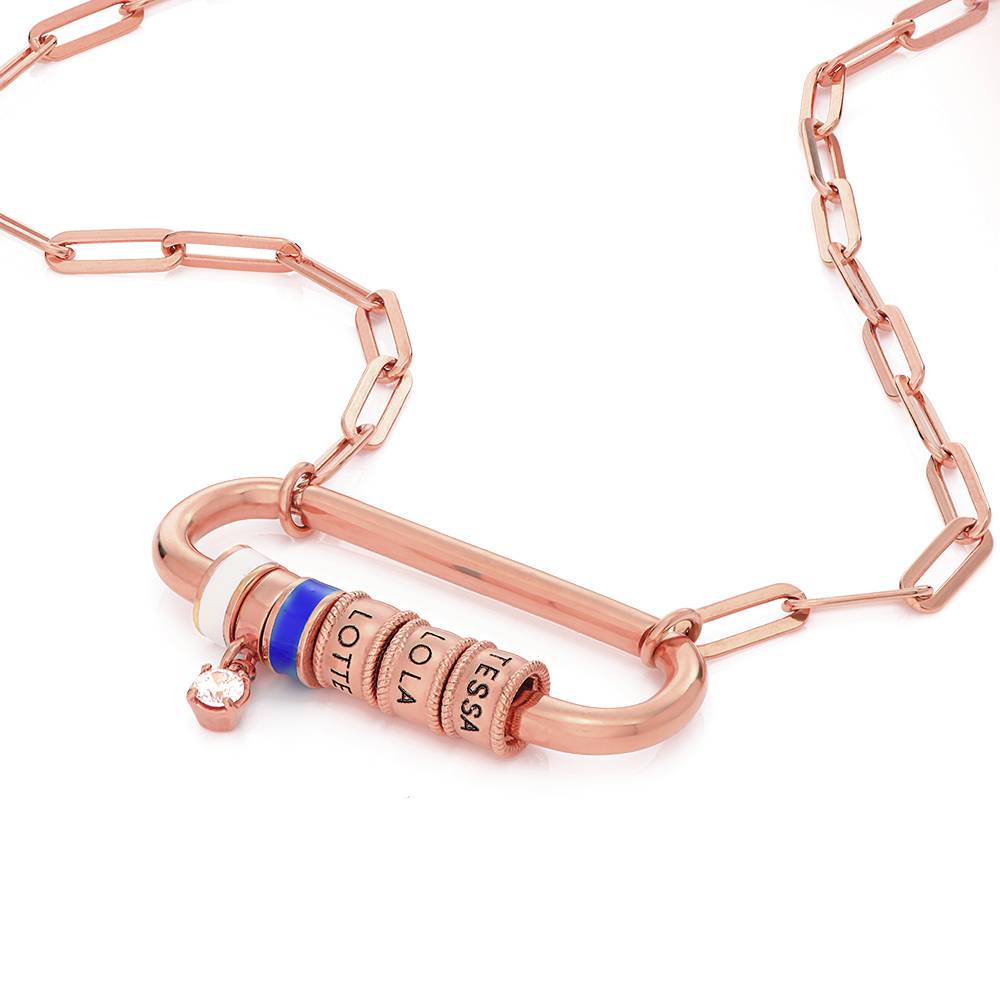 Collar Oval  Linda con Borche y Diamante en Chapa de Oro Rosa-2 foto de producto