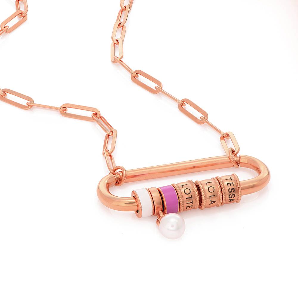 Collar Oval Linda con Borche y Perla en Chapa de Oro Rosa-2 foto de producto