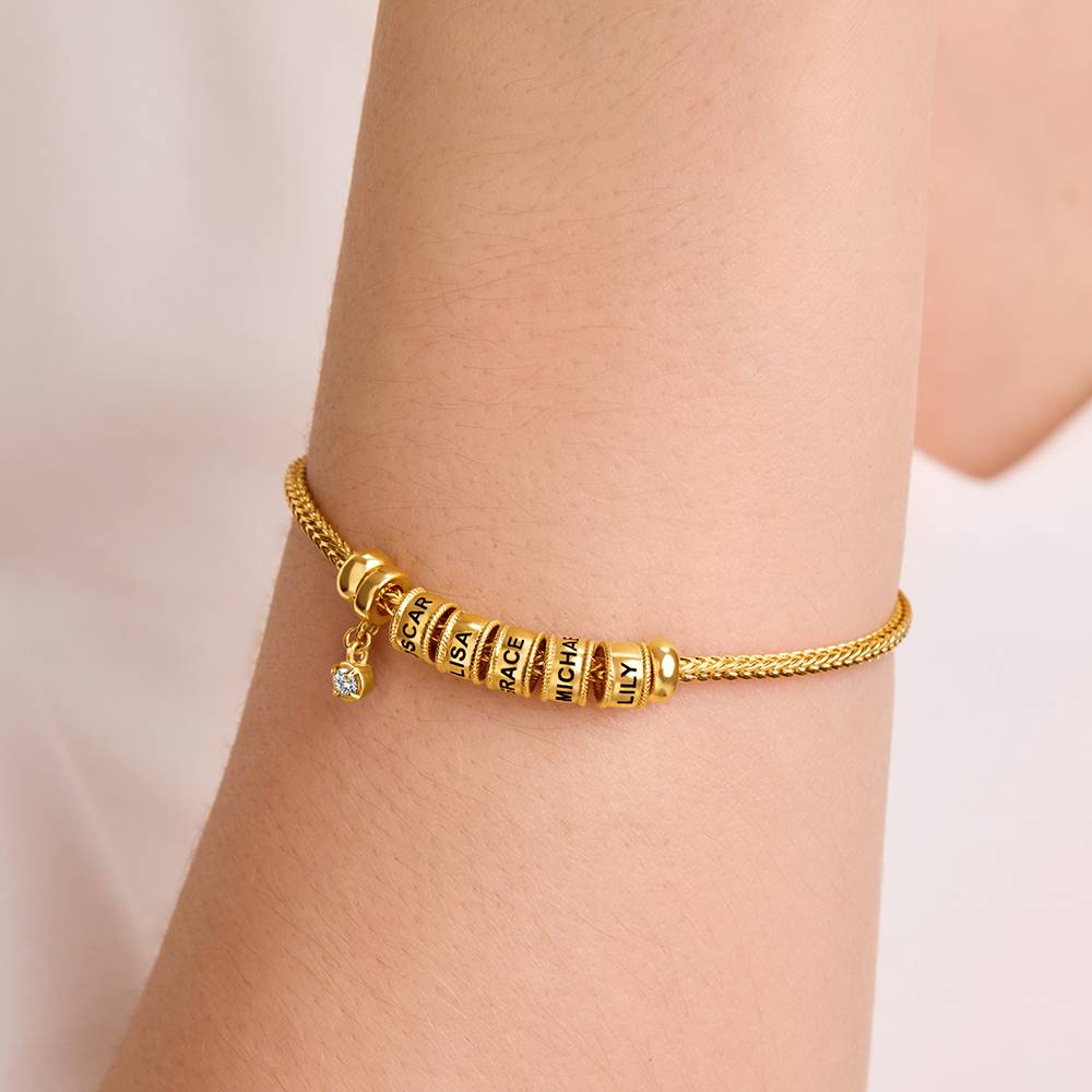 Pulsera con Encanto Linda con Cierre Corazón y Diamante en Chapa de Oro-6 foto de producto