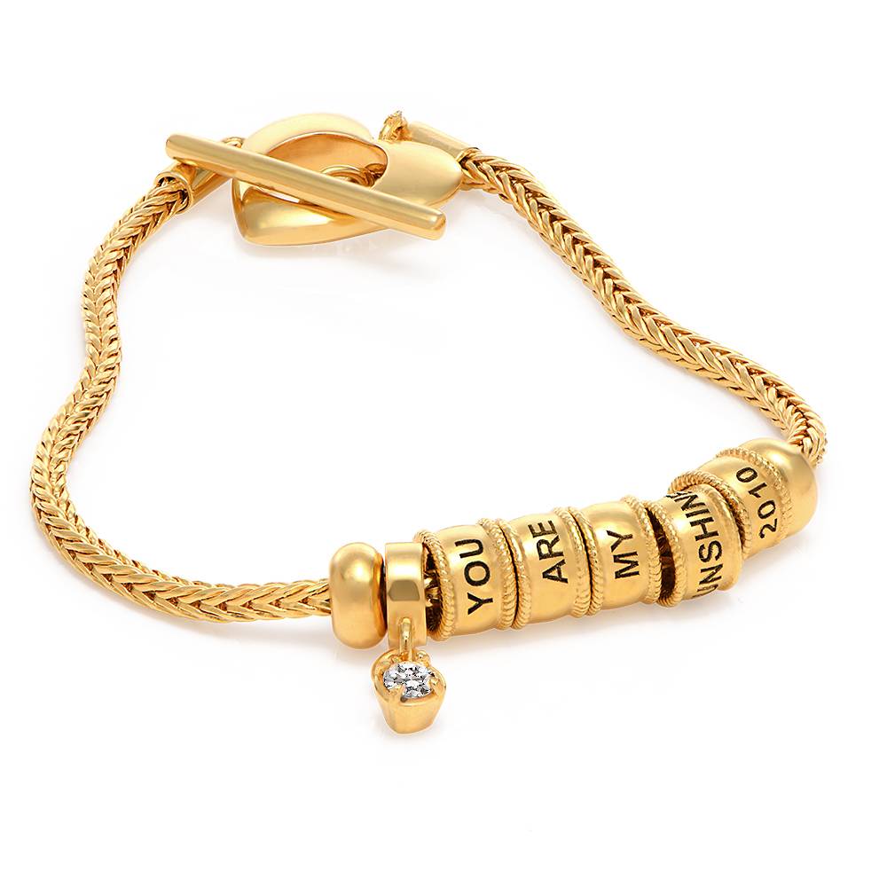 Pulsera con Encanto Linda con Cierre Corazón y Diamante en Vermeil de Oro-6 foto de producto