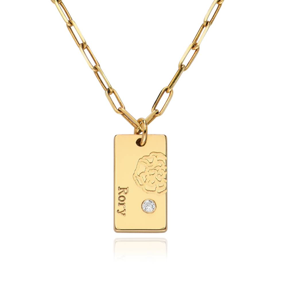 Collar de Eslabones con Flor de Nacimiento y Diamante en Vermeil de Oro-4 foto de producto