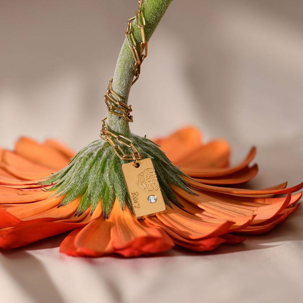 Collar de Eslabones con Flor de Nacimiento y Diamante en Vermeil de Oro-3 foto de producto