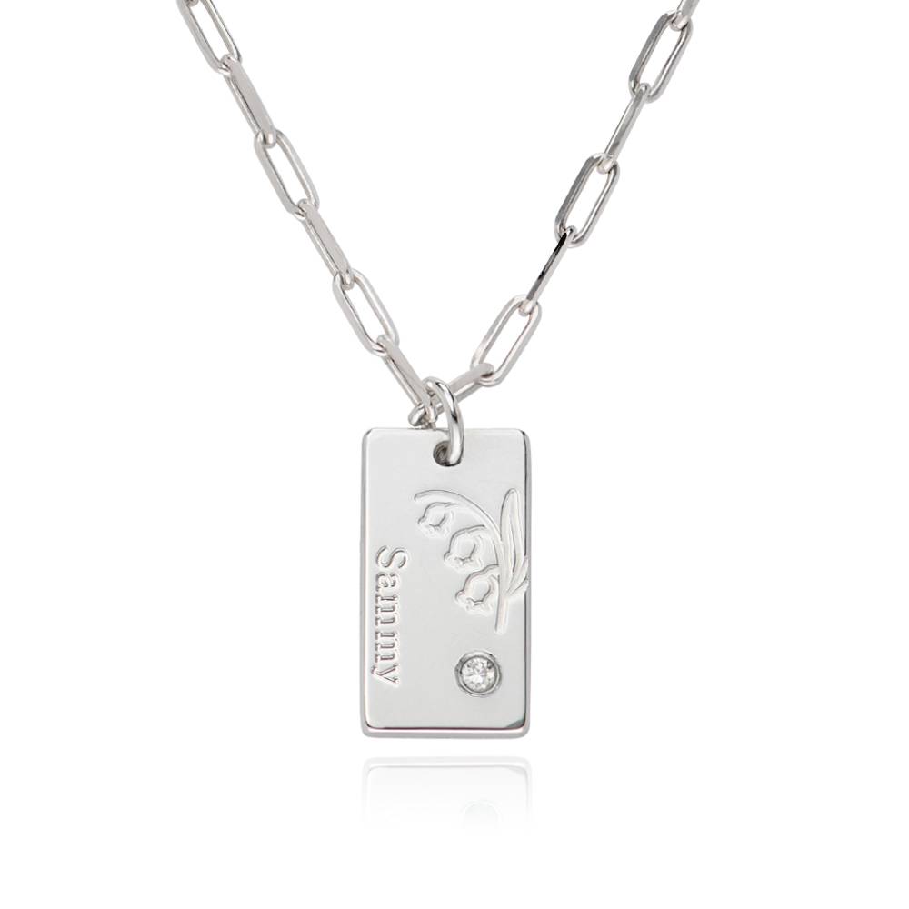 Collar de Eslabones con Flor de Nacimiento y Diamante en Plata-1 Collar de Eslabones con Flor de Nacimiento y Diamante en Plata-1 foto de producto